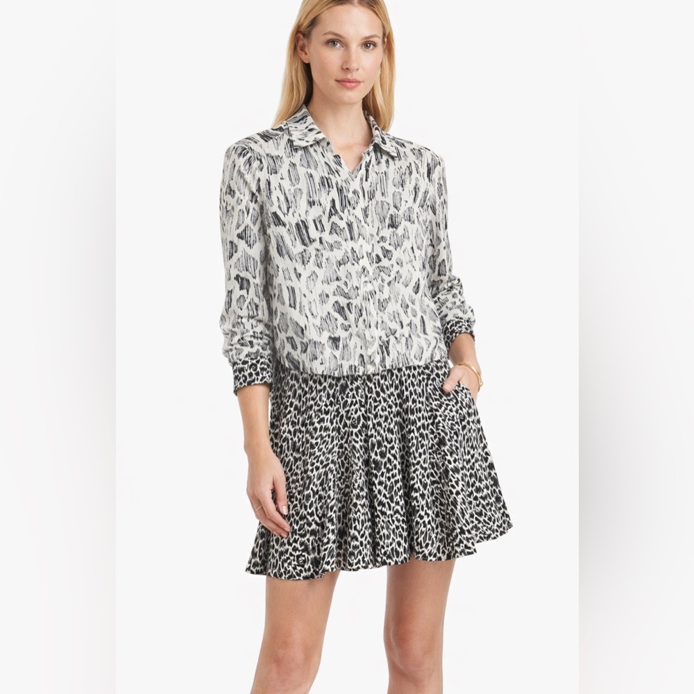 Derek Lam Crosby Intermix Silk Dress Layered Blouse Overlay Leopard Print Size S